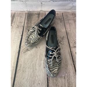 SPERRY Woman’s Top-Sider Sequin Zebra Print Loafers / Size: 6.5